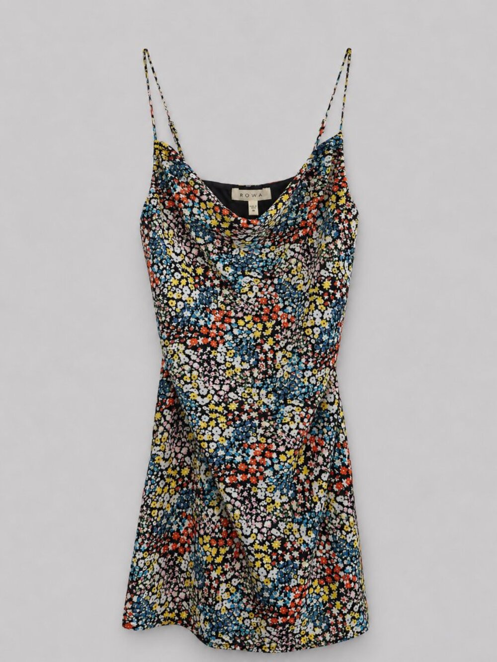 Y2K Floral Spaghetti Strap Mini Dress Size S RowA V Neck Slip Dress Boho
